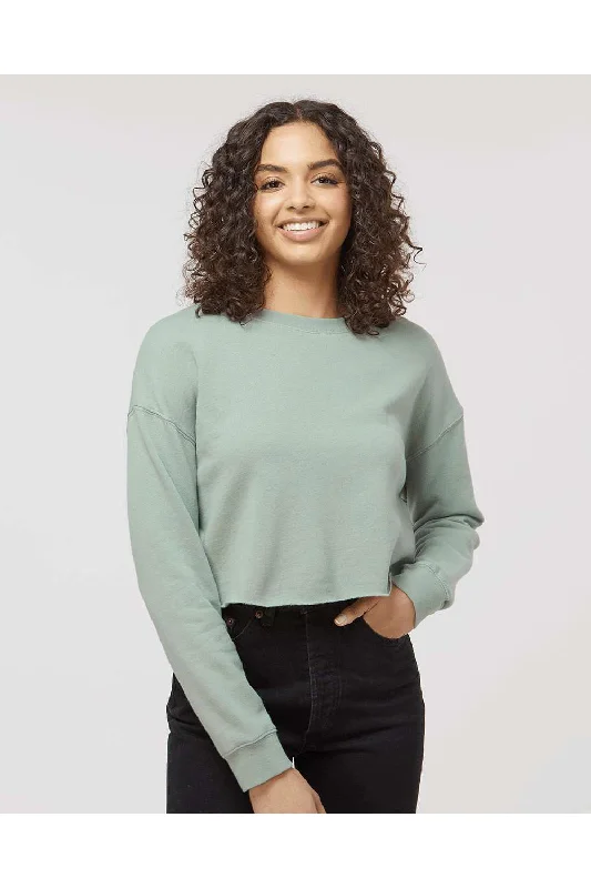 Independent Trading Co. Womens Crop Crewneck Sweatshirt - Sage Green