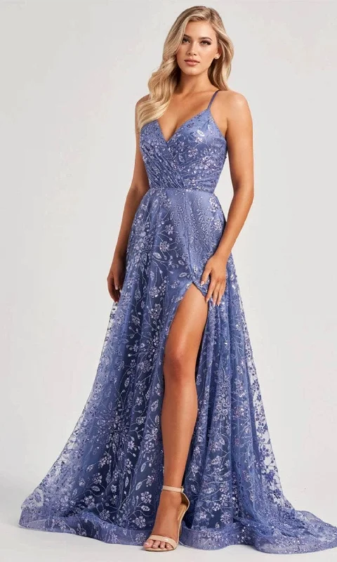 Colette By Daphne CL8230 - Lace Up Glitter Prom Dress