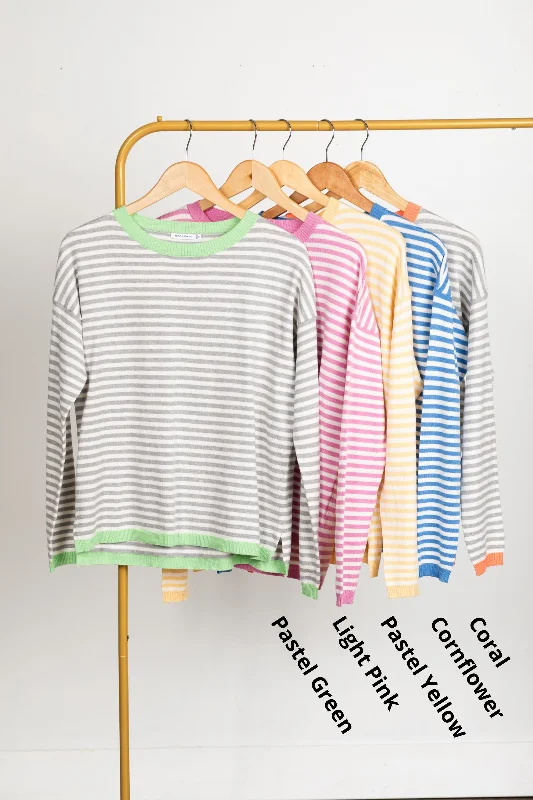 Striped Contrast Rib Detail Pullover Sweater