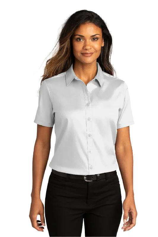 Port Authority Womens SuperPro Wrinkle Resistant React Short Sleeve Button Down Shirt - White