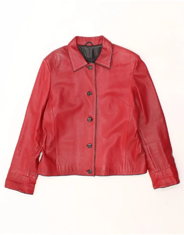 VINTAGE Womens Leather Jacket UK 14 Medium Red