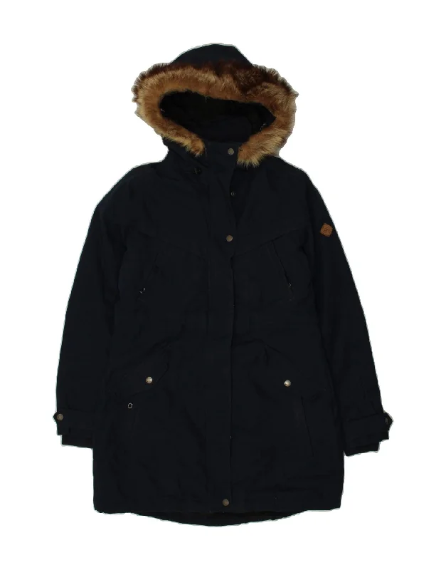 O'NEILL Womens Hooded Parka Jacket UK 16 Large Navy Blue Polyester