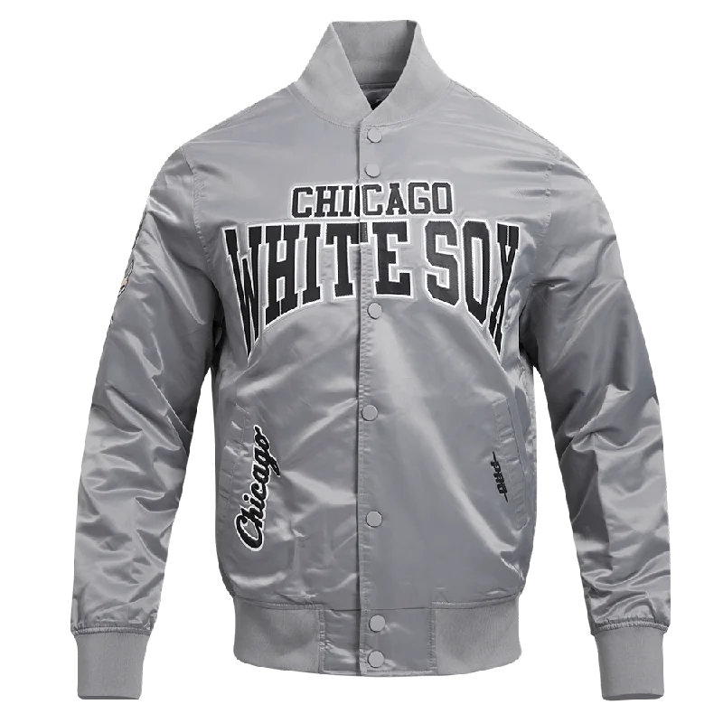 MLB CHICAGO WHITE SOX CREST EMBLEM MEN'S SATIN JACKET (GRAY)