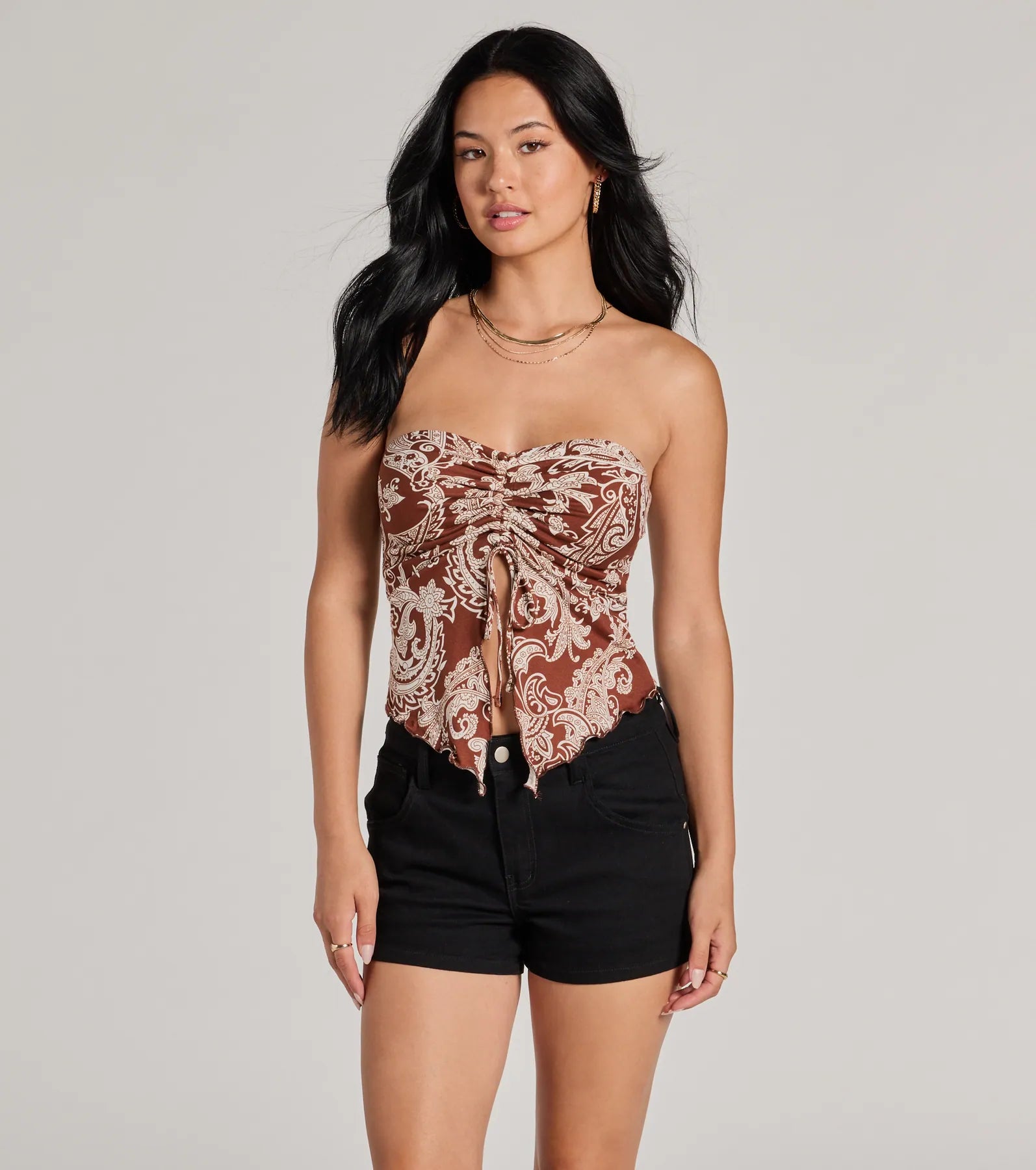 Paisley Babe Strapless Slit Crop Top