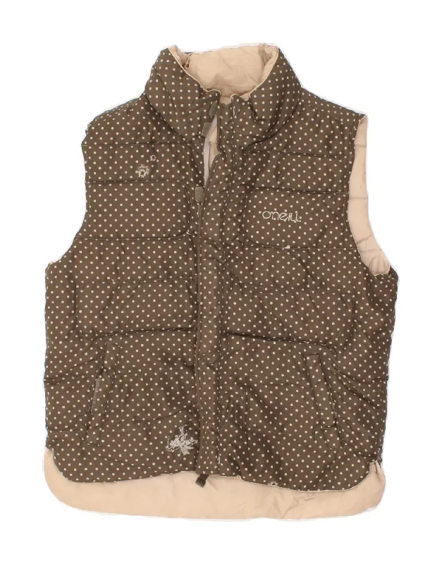 O'NEILL Womens Reversible Padded Gilet UK 14 Medium Brown Polka Dot