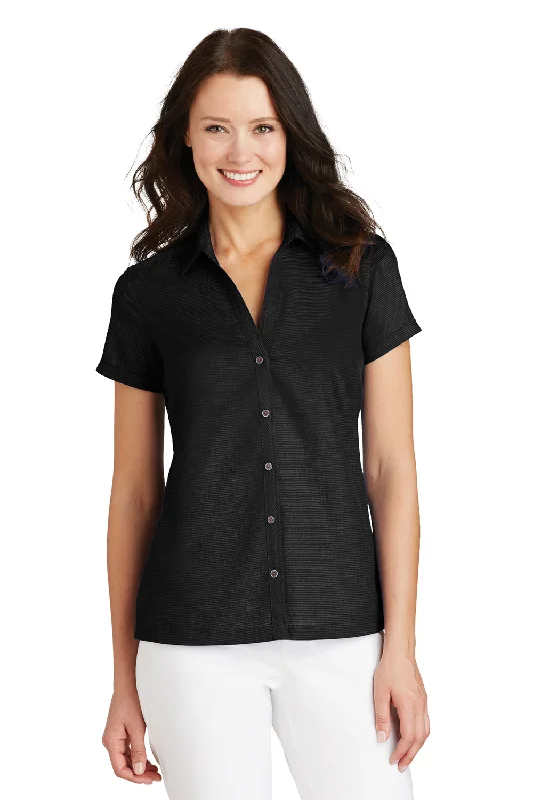 Port Authority Womens Wrinkle Resistant Short Sleeve Button Down Camp Shirt - Black - Closeout