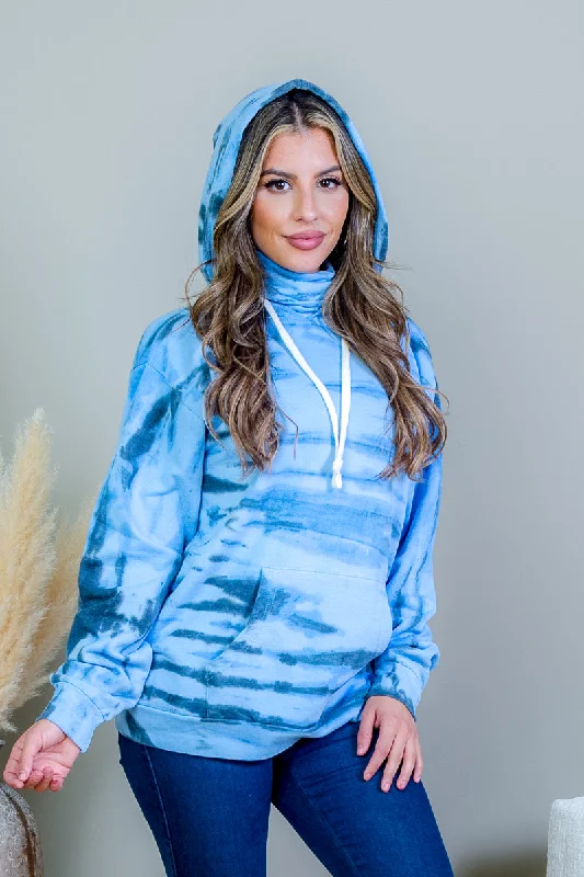 Tiger Stripe Tie Dye Long Sleeve Hoodie Sweater with Drawstrings in Tide Blue (AK1707J-002VS)