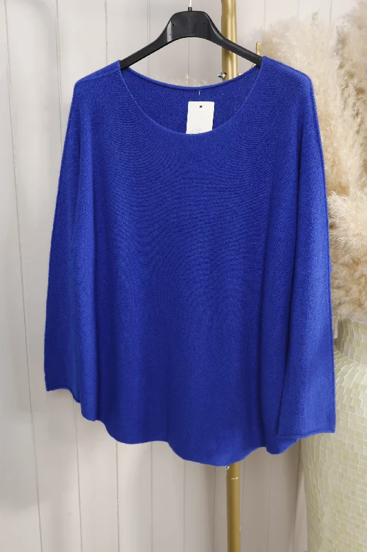 Curved Hem Round Neck Jumper Royal Blue