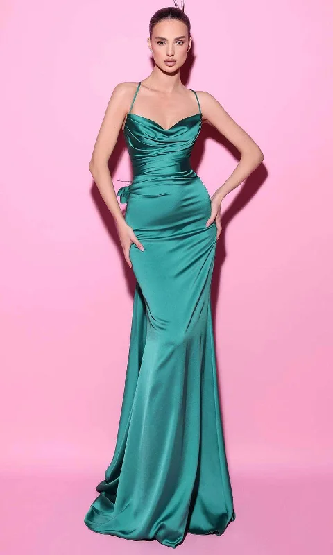 Tarik Ediz 54014 - Cowl Neck Godet Accent Evening Gown