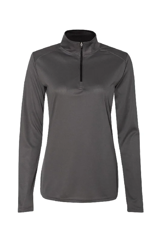 Badger Womens B-Core Moisture Wicking 1/4 Zip Sweatshirt - Graphite Grey/Black - Closeout