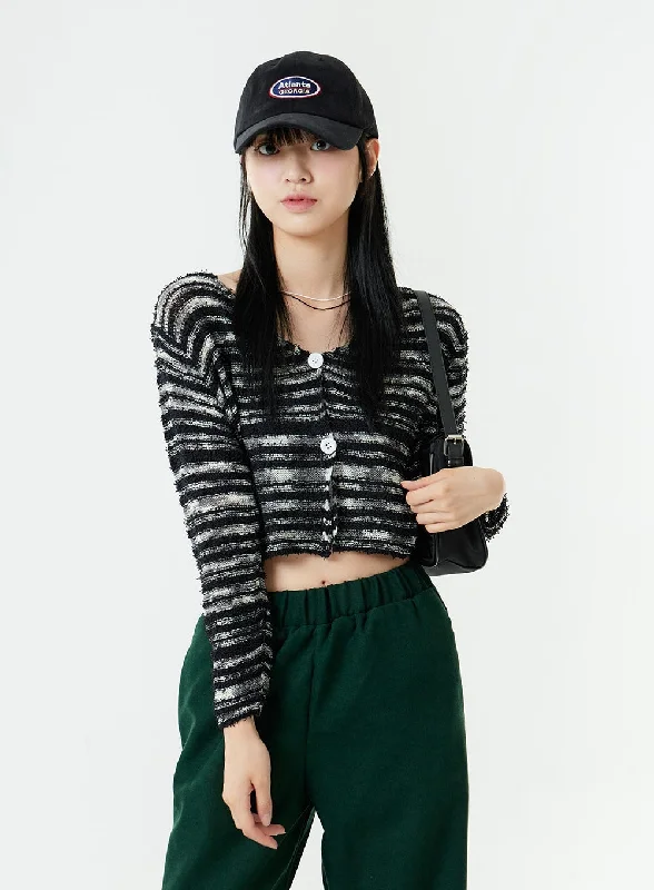 Mix Color Stripe Cropped Cardigan OG24