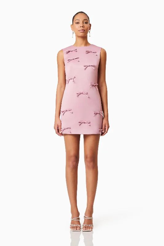 Rose Bow Shift Dress in Pink