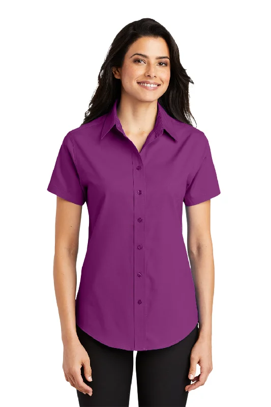 Port Authority Womens Easy Care Wrinkle Resistant Short Sleeve Button Down Shirt - Deep Berry Purple - Closeout