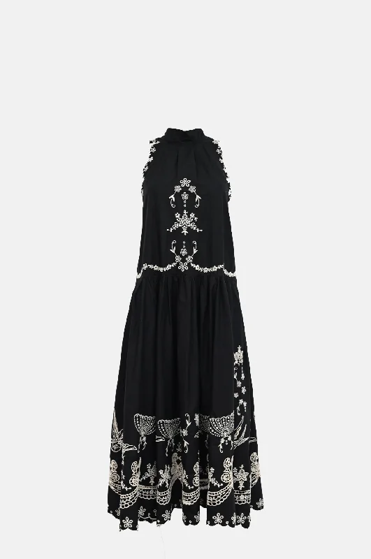 Kingsley Embroidery Tank Dress Black