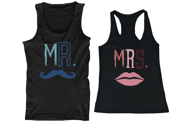 Mr Mustache and Mrs Lips Couple Tank Tops Cute Matching Tanks for Couples