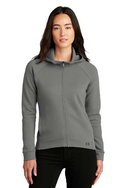 Ogio Womens Bolt Full Zip Hooded Sweatshirt Hoodie w/ Pockets - Turbo Grey