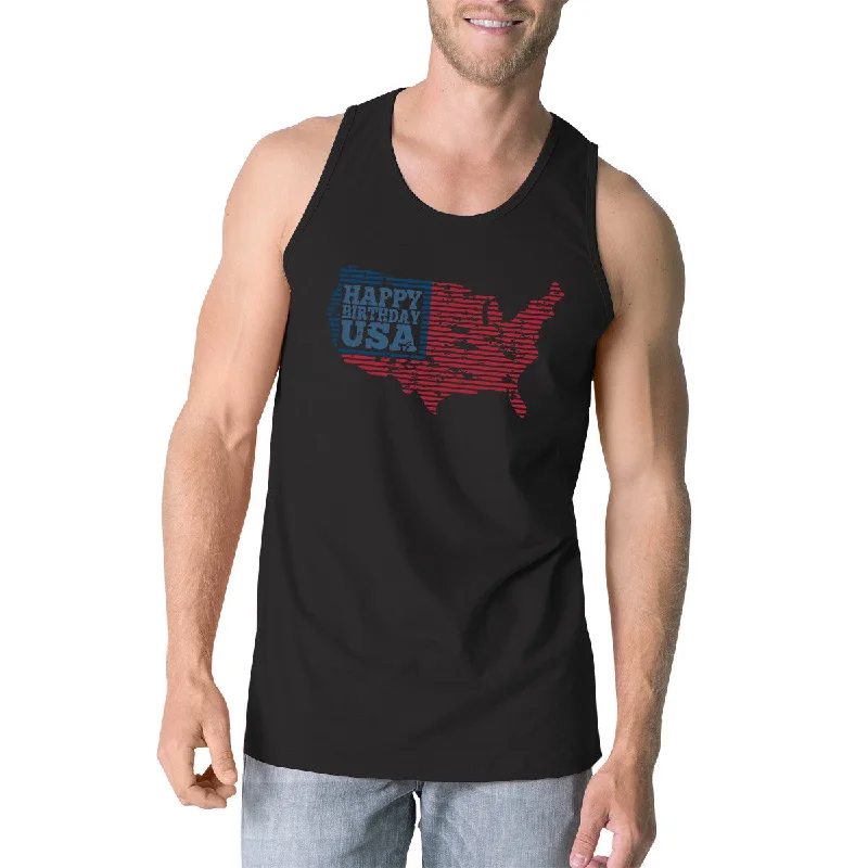 Happy Birthday USA Mens Black Sleeveless Tshirt Funny 4 Of July Tee