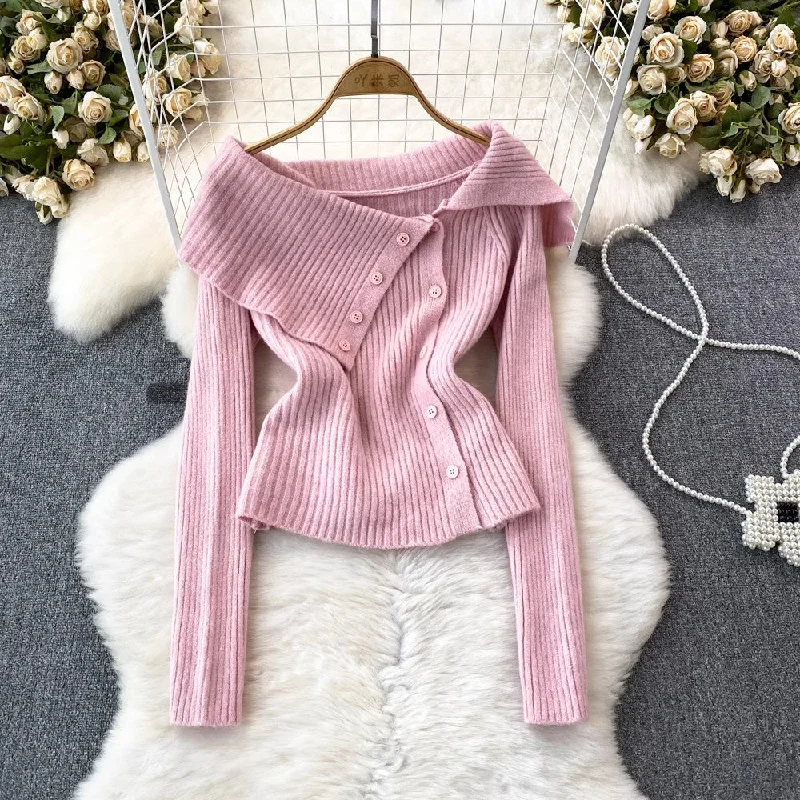 off-shoulder knitted jacket women's casual sweater      S4099