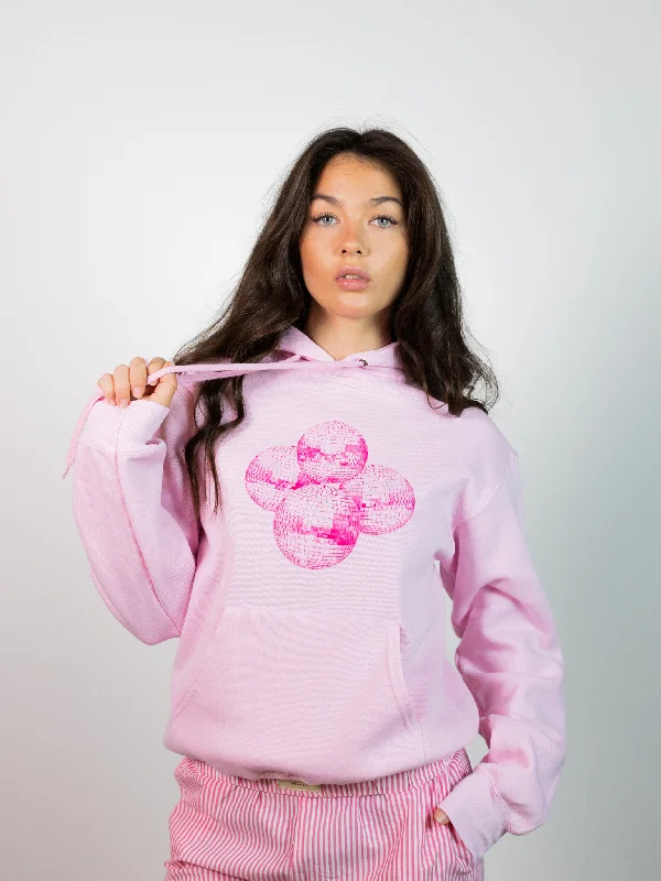 DISCO KUGLE (pink) HOODIE  - LYSERØD