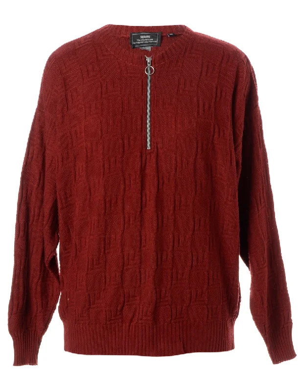 Label Burgundy Zip Front Knitted Jumper