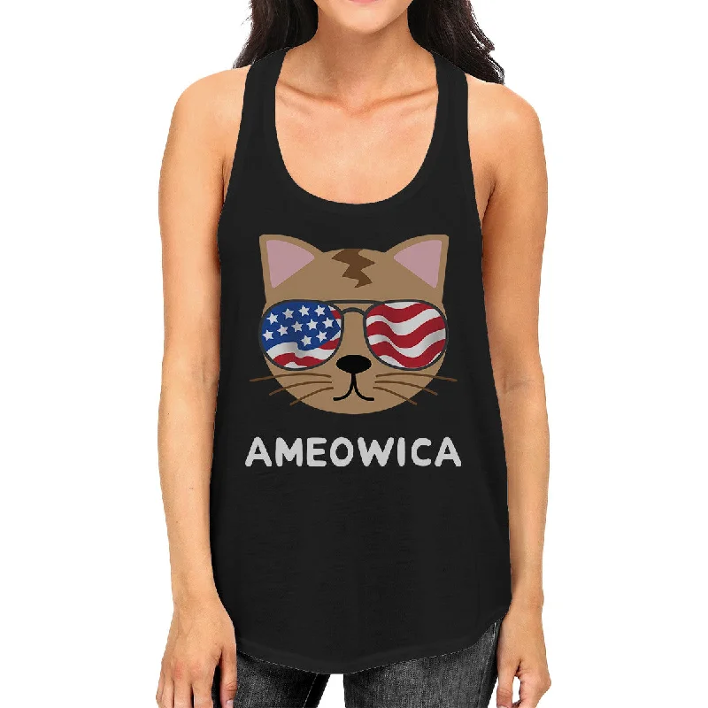 Ameowica Womens Black Graphic Tank Top Cute Cate Design Tanks