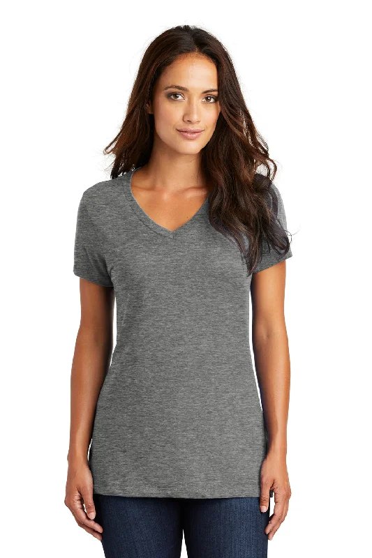 District Womens Perfect Weight Short Sleeve V-Neck T-Shirt - Heather Nickel Grey - Closeout