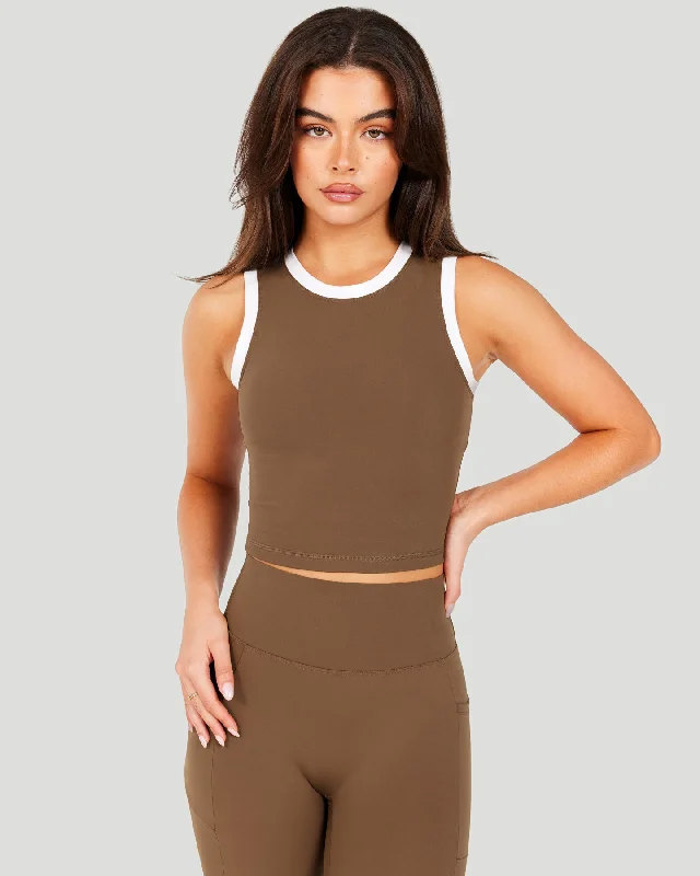 Aura Ringer Tank - Cafe Latte / White