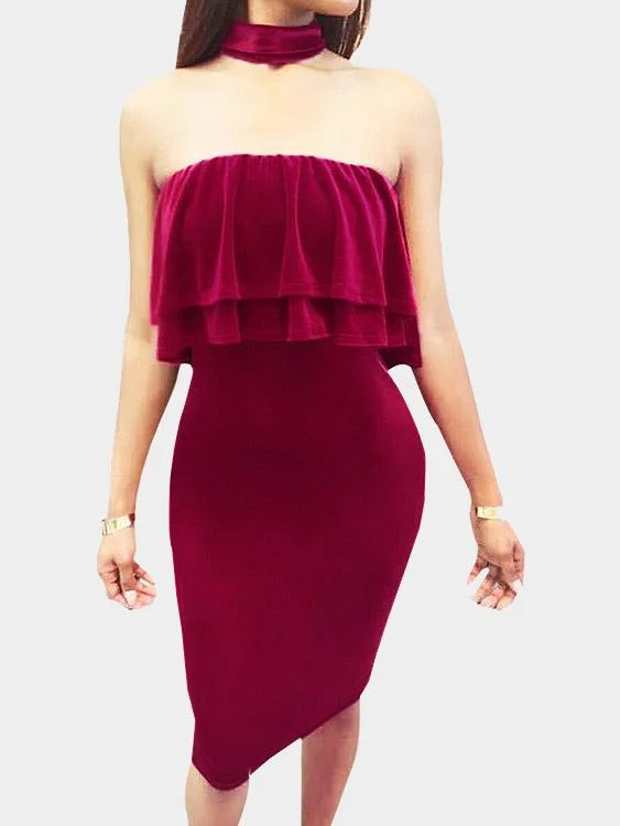 Wholesale Bateau Plain Backless Sleeveless Burgundy Mini Dress