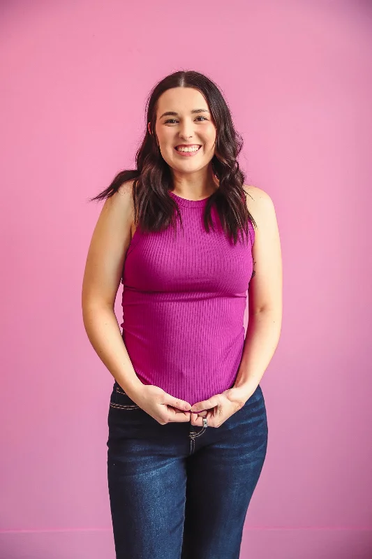 Jess Ribbed Tank-Light Plum