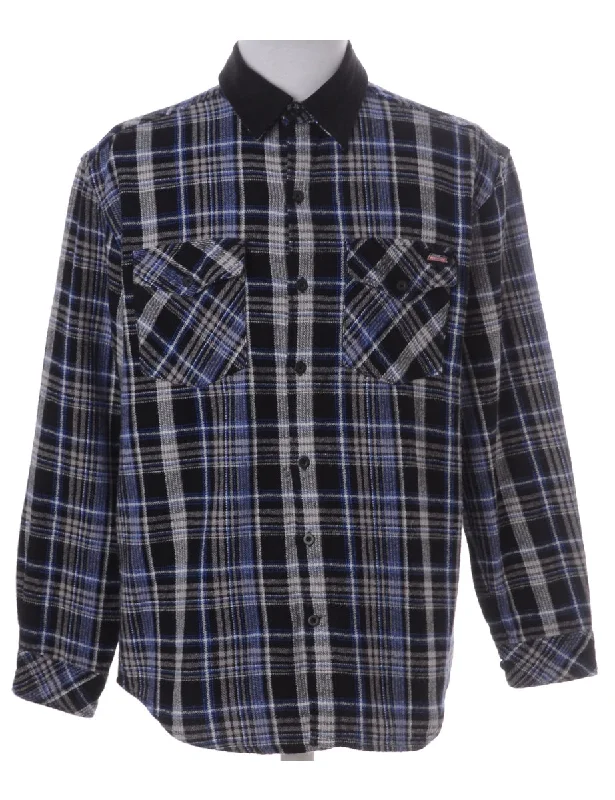 Label Black Plaid Shirt with Denim Collar