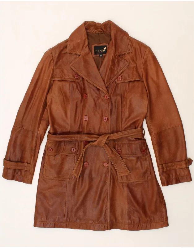 JILANI Womens Leather Coat EU 46 XL Brown