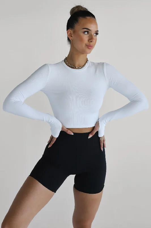 Ribbed Long Sleeve High Neck Crop - White