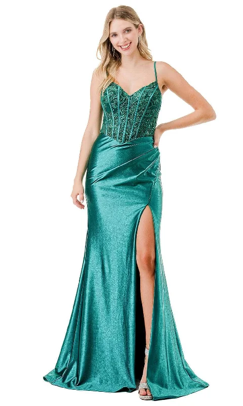 Trevi Collection L2900P - Lace-Up High Slit Prom Dress