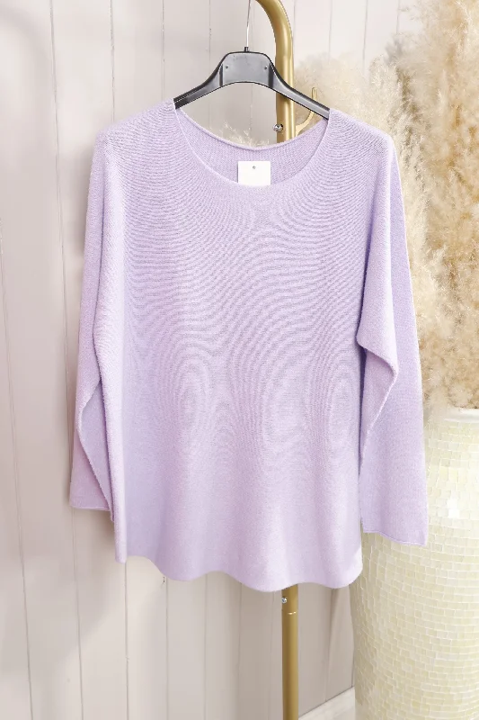 Curved Hem Round Neck Jumper Lilac