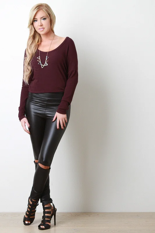 Slit Knees Vegan Leather Pants