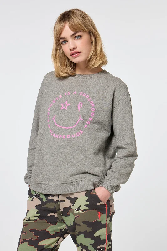 Grey Marl Smiley Face Oversized Sweatshirt