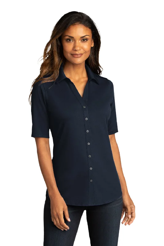 Port Authority Womens City Moisture Wicking Short Sleeve Button Down Shirt - River Navy Blue