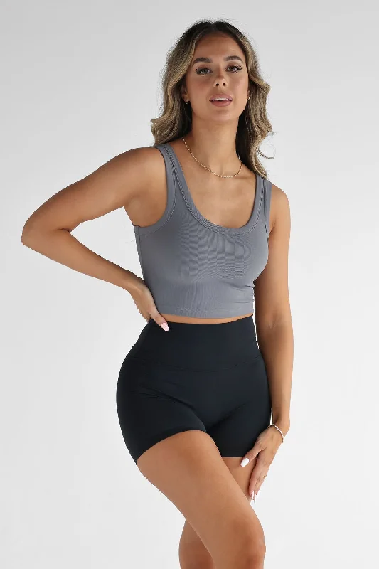 Ribbed Scoop Neck Crop - Charcoal