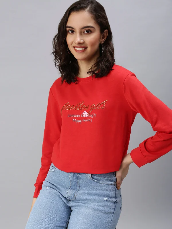 Women's Red Solid SweatShirt