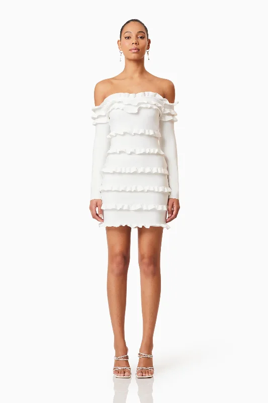 Kimberly Long Sleeve Frilled Mini Dress in White