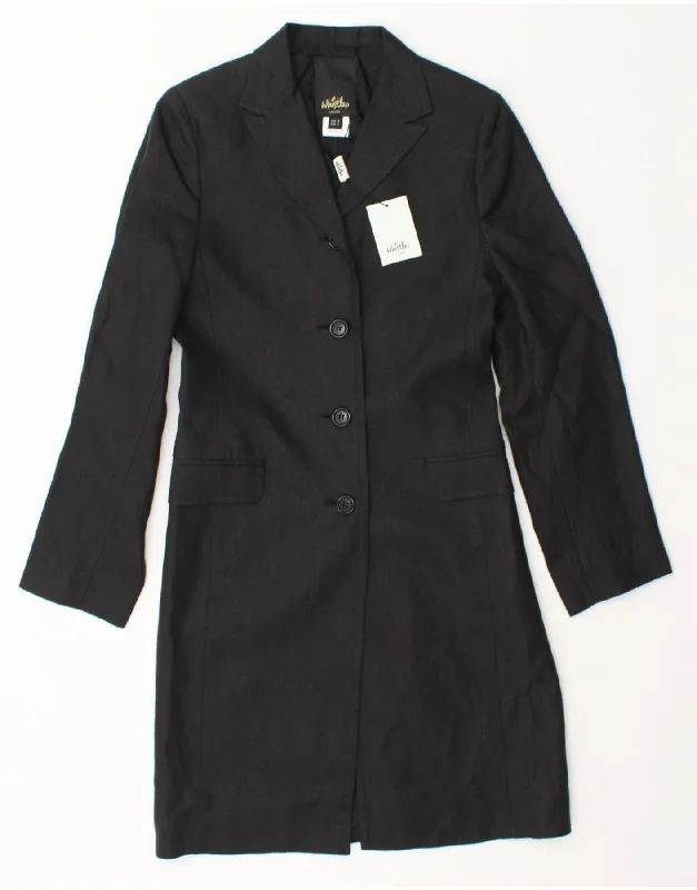 WHISTLES Womens Longline 5 Button Overcoat UK 8 Small Black Linen