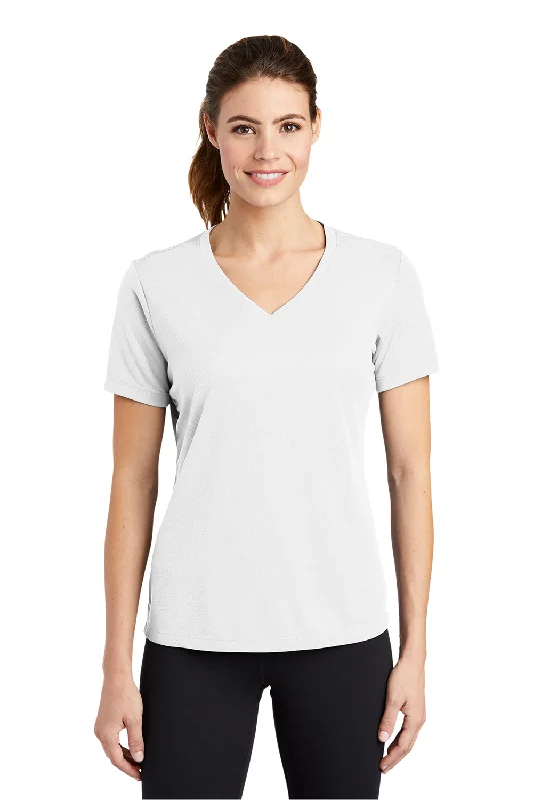 Sport-Tek Womens RacerMesh Moisture Wicking Short Sleeve V-Neck T-Shirt - White