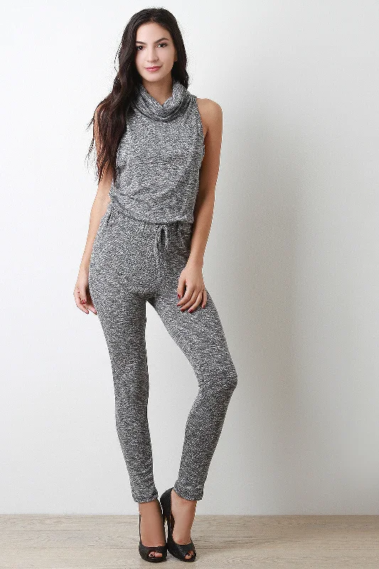 Sleeveless Marled Knit Turtleneck Jumpsuit