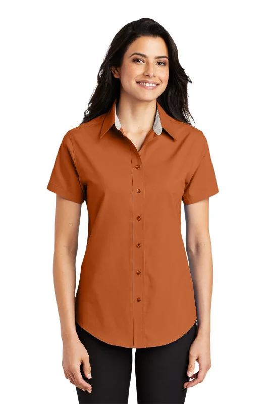 Port Authority Womens Easy Care Wrinkle Resistant Short Sleeve Button Down Shirt - Texas Orange - Closeout