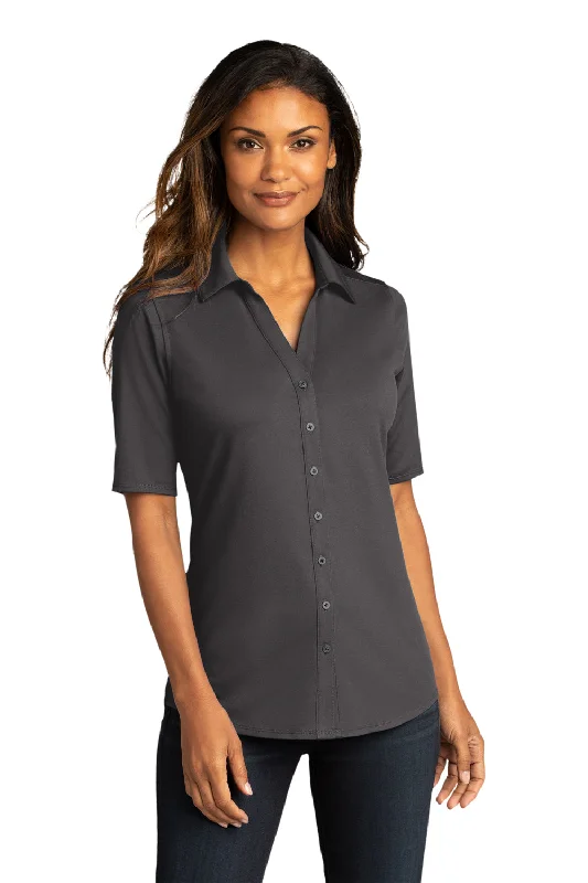 Port Authority Womens City Moisture Wicking Short Sleeve Button Down Shirt - Graphite Grey