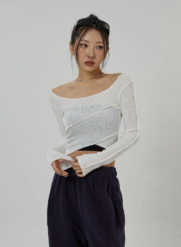 Off-Shoulder Mesh Cropped Top CD20