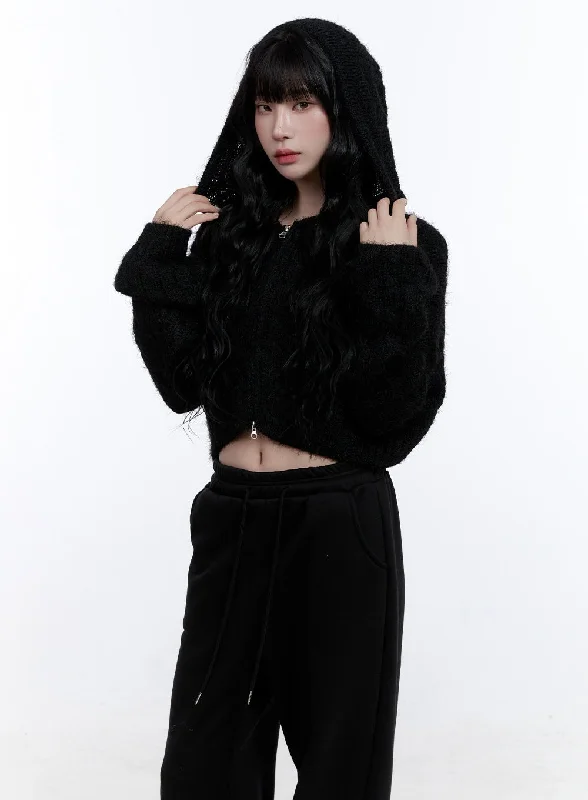 Cable Knit Cropped Hooded Cardigan CD419