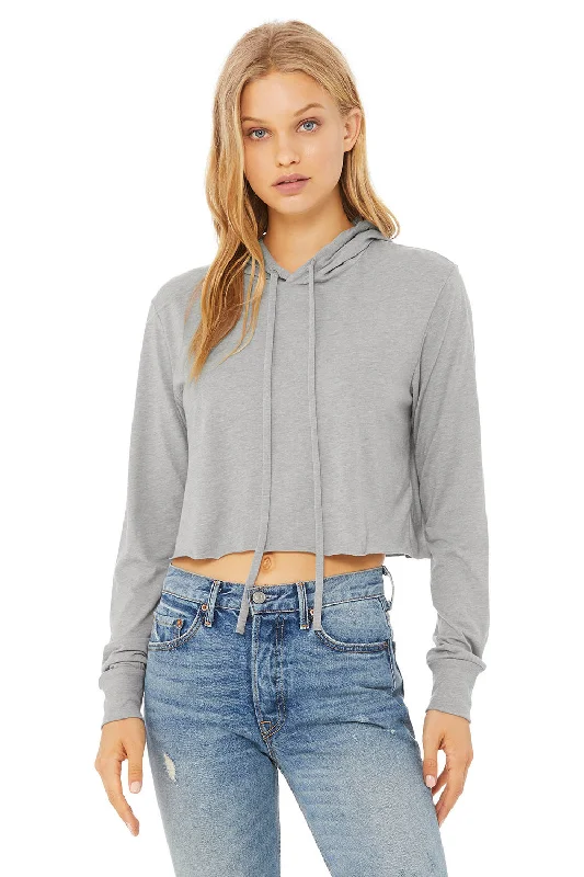 Bella + Canvas Womens Crop Long Sleeve Hooded Sweatshirt Hoodie - Athletic Grey