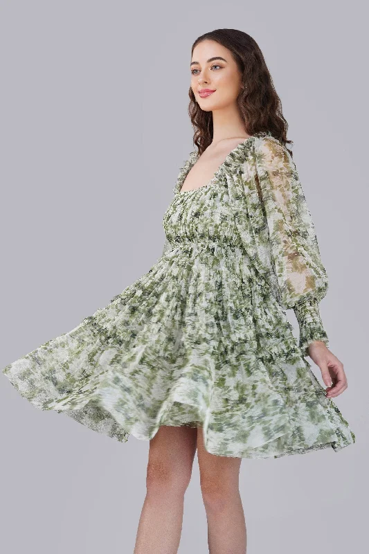 Petite Jessica Tulle Dress in Green Print