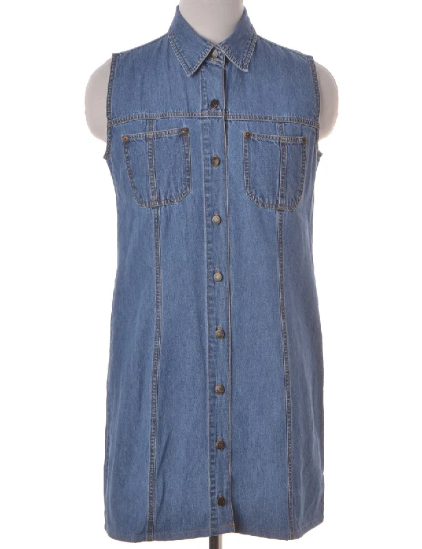 Label Button Front Denim Dress